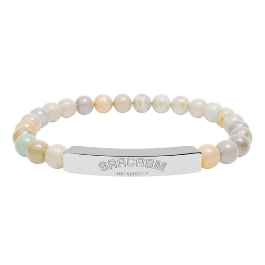 Personalized, Engravable Natural Stone Bar Bracelet | Stretch Beaded Bracelet