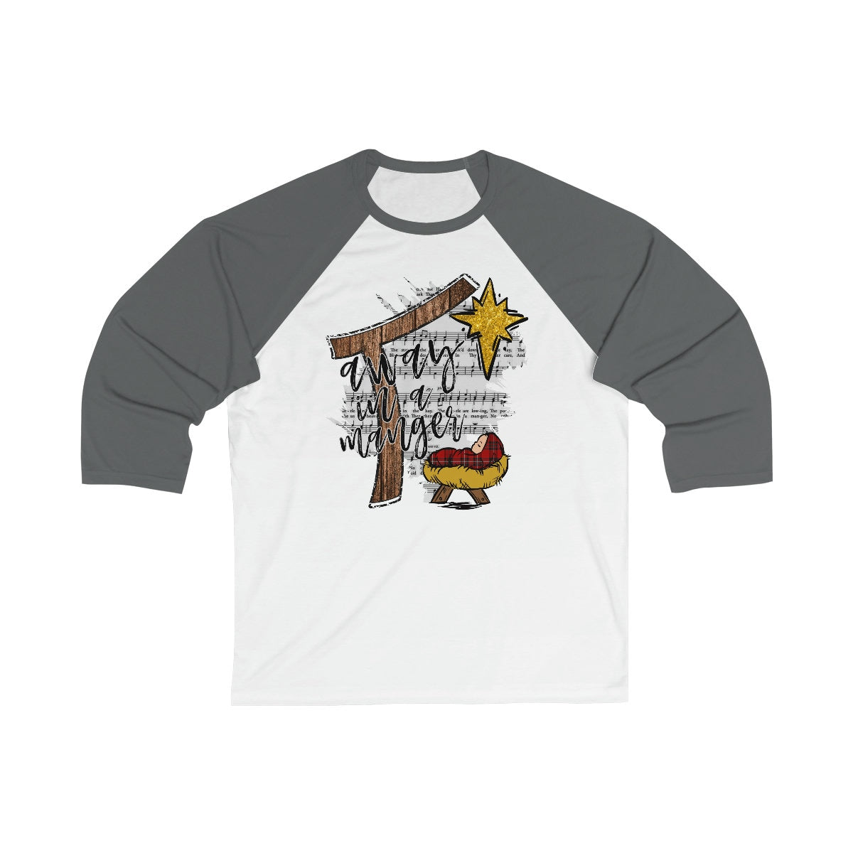 Christmas Away in a manger song Unisex 34 Sleeve Baseball Tee