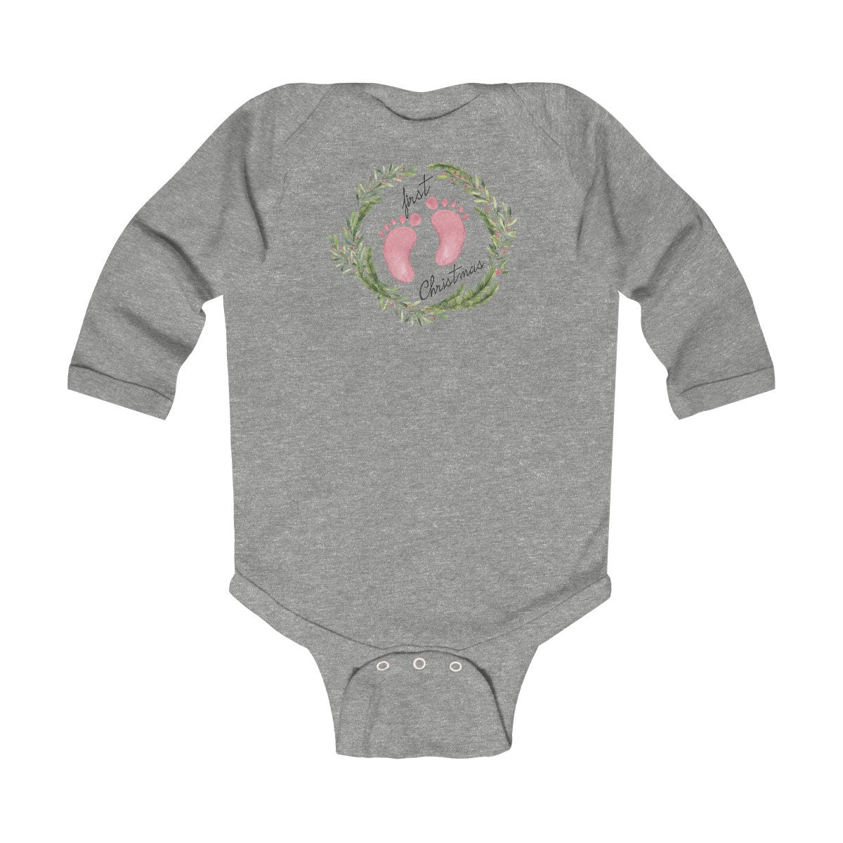 Personalized First Christmas 2022 Footprints Infant Long Sleeve Bodysuit