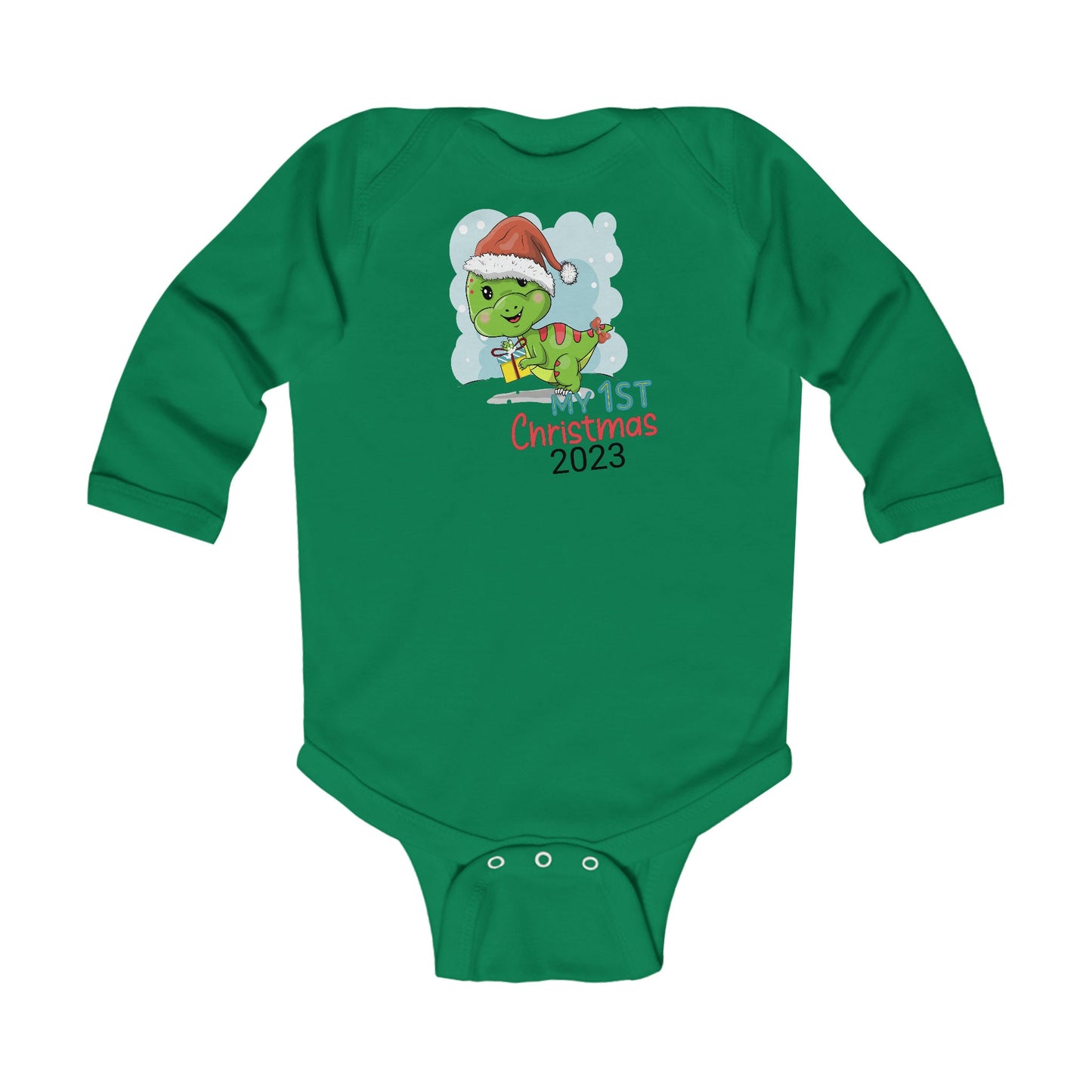 My First Christmas Dino Baby Infant Long Sleeve Bodysuit