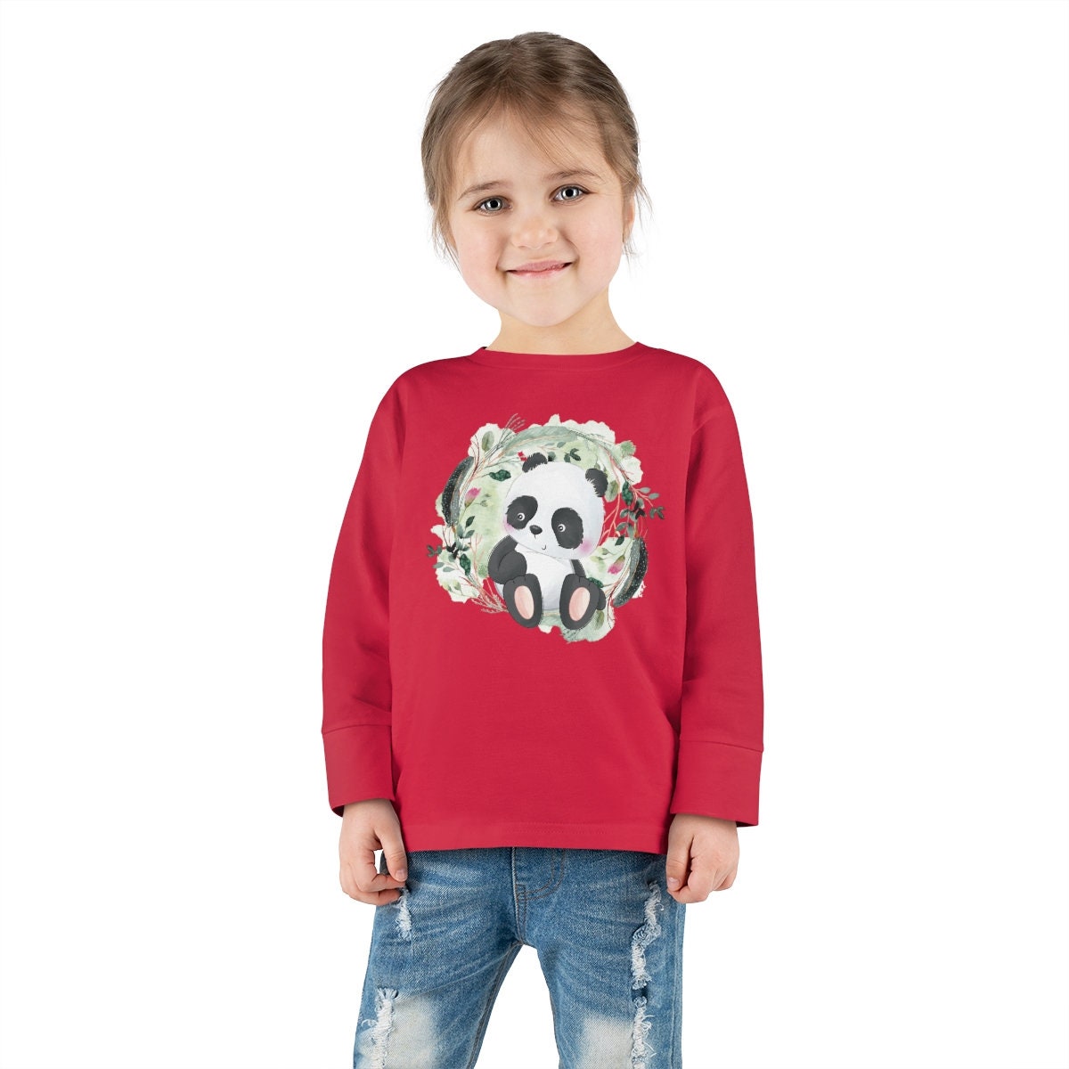 Watercolor Panda Bear Toddler Long Sleeve Tee